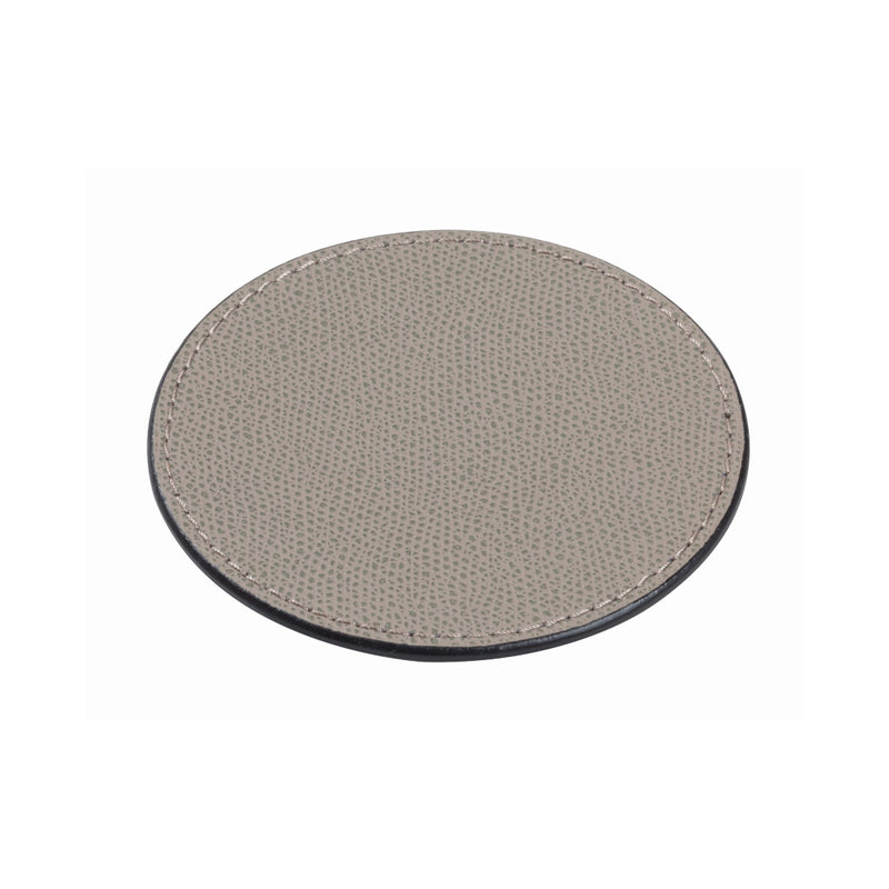 Tao double-faced round leather coaster by Giobagnara, reversible luxury table accessory