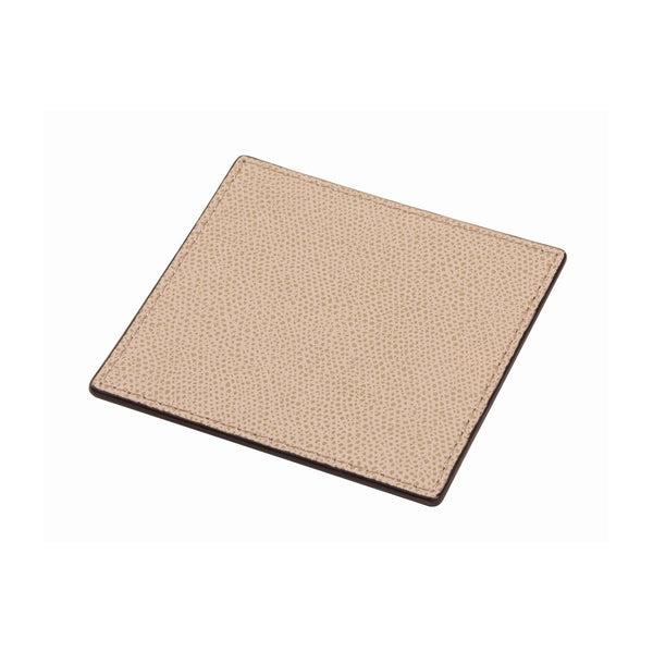Tao double-faced square leather coaster in cappuccino by Giobagnara, reversible Italian table decor