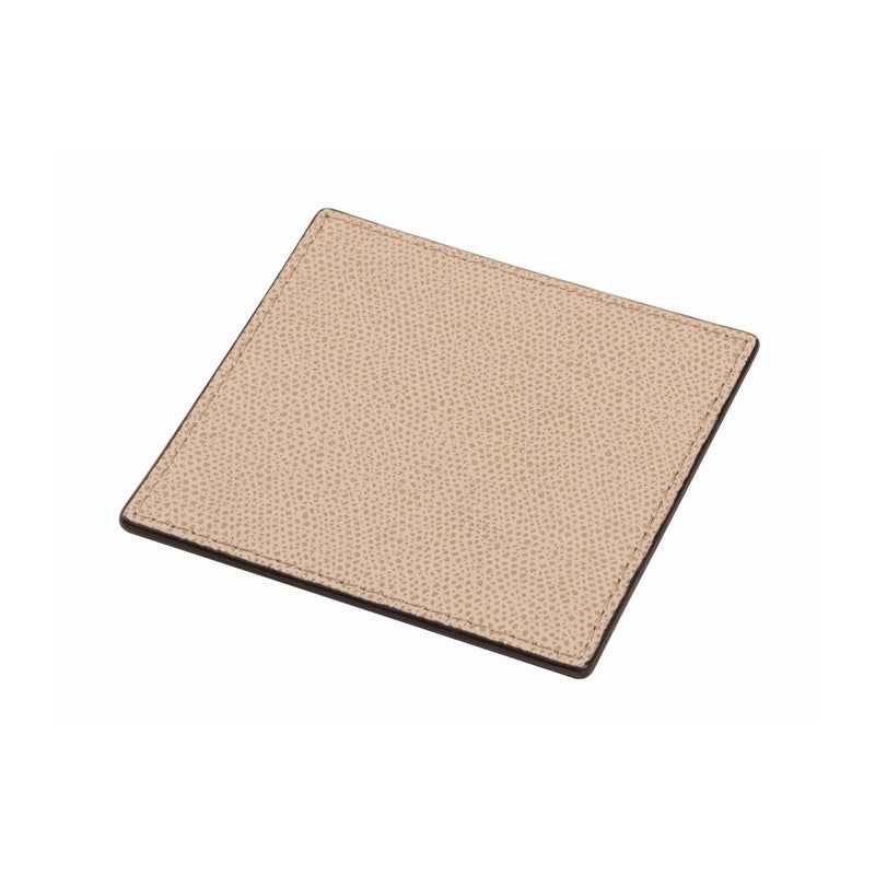Tao double-faced square leather coaster in cappuccino by Giobagnara, reversible Italian table decor