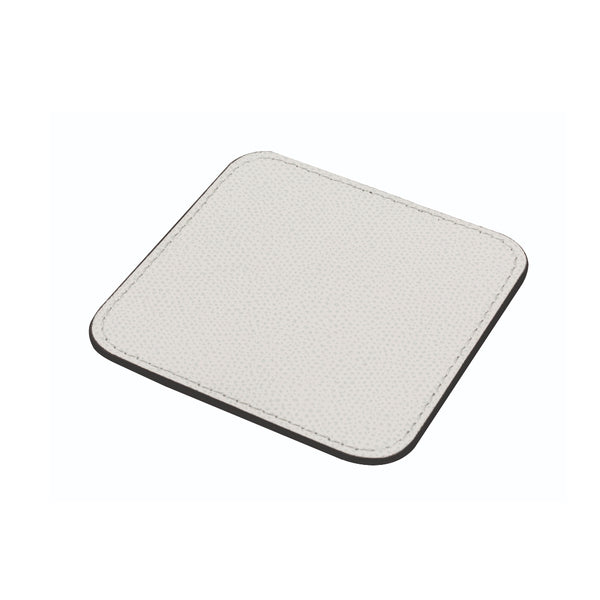 Tao square rounded coaster in dust grey by Giobagnara, double-faced Italian leather accessory