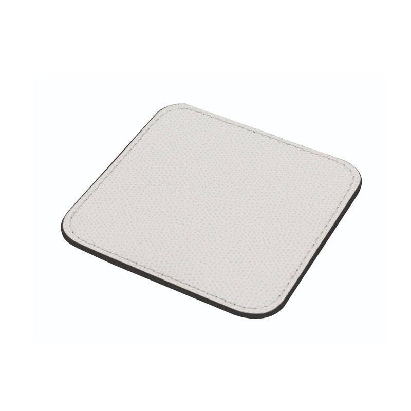 Tao square rounded coaster in dust grey by Giobagnara, double-faced Italian leather accessory