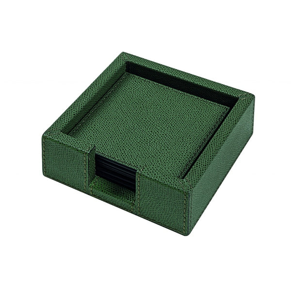 Tao square leather coaster holder with 6 reversible coasters by Giobagnara, luxury Italian desk or table set
