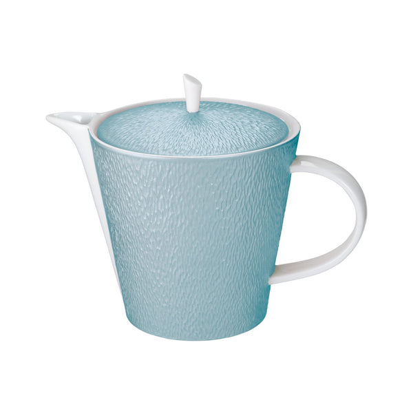 Raynaud Minéral Irisé Sky Blue porcelain tea and coffee pot with sculptural design and iridescent glaze
