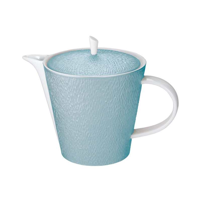 Raynaud Minéral Irisé Sky Blue porcelain tea and coffee pot with sculptural design and iridescent glaze