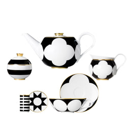 Fifteen piece porcelain tea and coffee set from my china ca d oro collection in black white and gold by sieger furstenberg