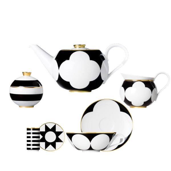 Fifteen piece porcelain tea and coffee set from my china ca d oro collection in black white and gold by sieger furstenberg