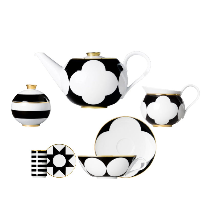 Fifteen piece porcelain tea and coffee set from my china ca d oro collection in black white and gold by sieger furstenberg
