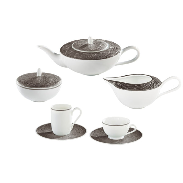15-piece tea/coffee set in fine porcelain with platinum detailing from the Italian Renaissance Platinum collection by Raynaud.