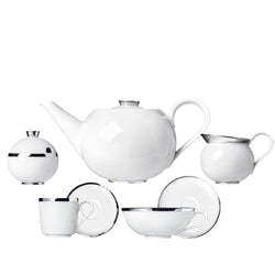 Stella Platinum 15-piece porcelain tea and coffee set by SIEGER by FÜRSTENBERG, handcrafted in Germany with refined platinum detailing.