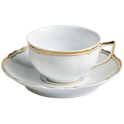 Mazurka White & Gold tea cup and saucer by Raynaud in Limoges porcelain with golden festoons inspired by the Polka collection.
