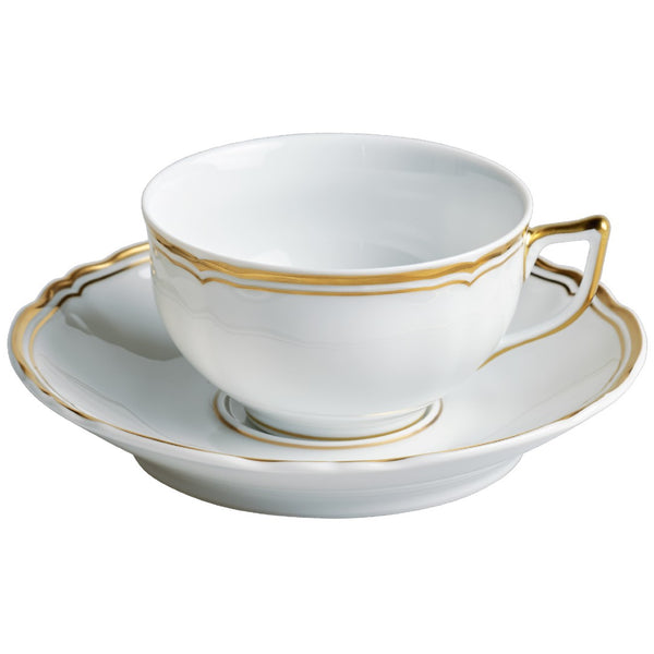 Mazurka White & Gold tea cup and saucer by Raynaud in Limoges porcelain with golden festoons inspired by the Polka collection.