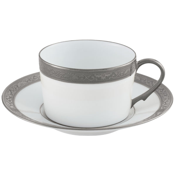 Raynaud Ambassador Platine extra porcelain tea cup and saucer with platinum inlay rim