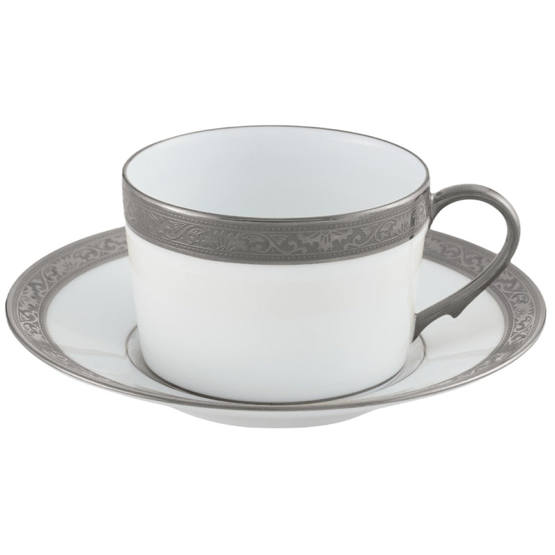 Raynaud Ambassador Platine extra porcelain tea cup and saucer with platinum inlay rim