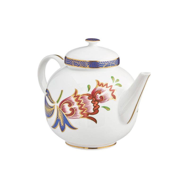 other side Imari porcelain teapot with cobalt blue lid and multicolour Japanese floral design by Raynaud