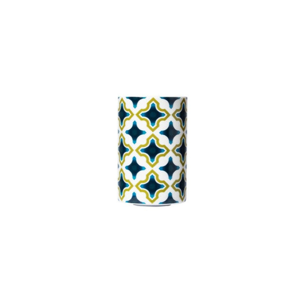 Paraiso large porcelain tea strainer beaker with geometric motifs in blue and gold by Sieger by Fürstenberg