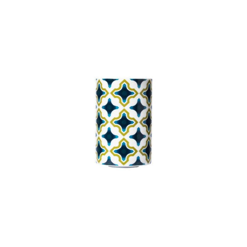 Paraiso large porcelain tea strainer beaker with geometric motifs in blue and gold by Sieger by Fürstenberg