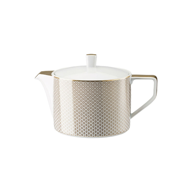Francis Carreau Beige porcelain teapot with beige and gold check design by Rosenthal
