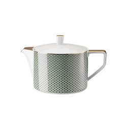 Francis Carreau Green porcelain teapot with green and gold check design by Rosenthal