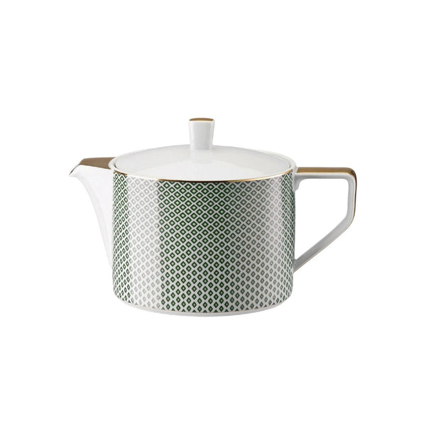 Francis Carreau Green porcelain teapot with green and gold check design by Rosenthal