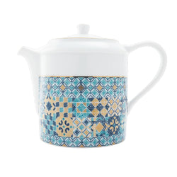 Teapot with a geometric pattern on a white background