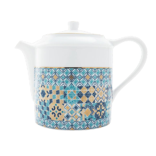 Teapot with a geometric pattern on a white background