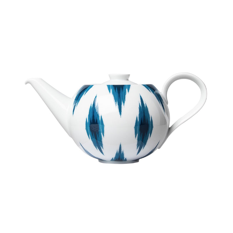 Paraiso small porcelain teapot featuring blue ikat motifs by Sieger by Fürstenberg