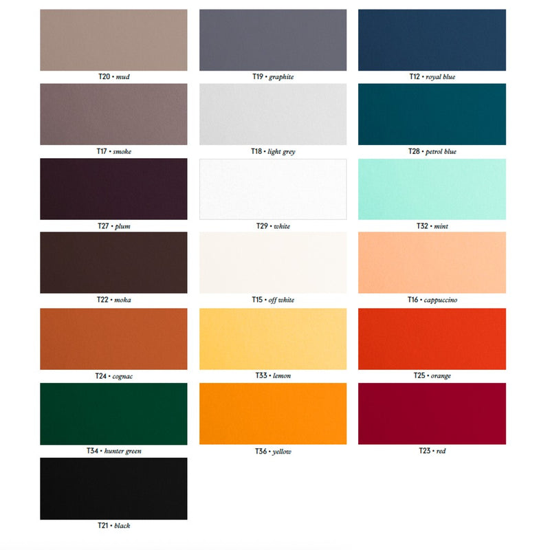 Color swatch chart Tecnocuoio regenerated leather by Rudi x Giobagnara