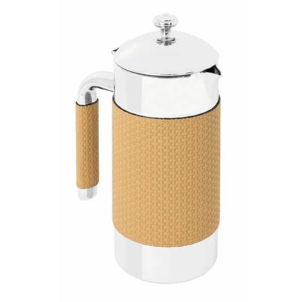 Luxury 0.6 L thermal carafe Pacific by Giobagnara in stainless steel and Bellagio leather – insulated design for elegant dining and yachts.