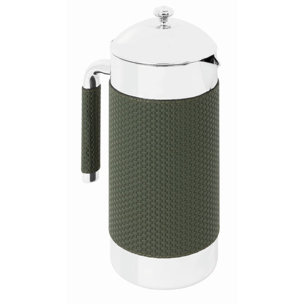 Luxury 1.2 L thermal carafe Pacific by Giobagnara in stainless steel and Bellagio printed leather – insulated Italian design for elegant dining and yachts.