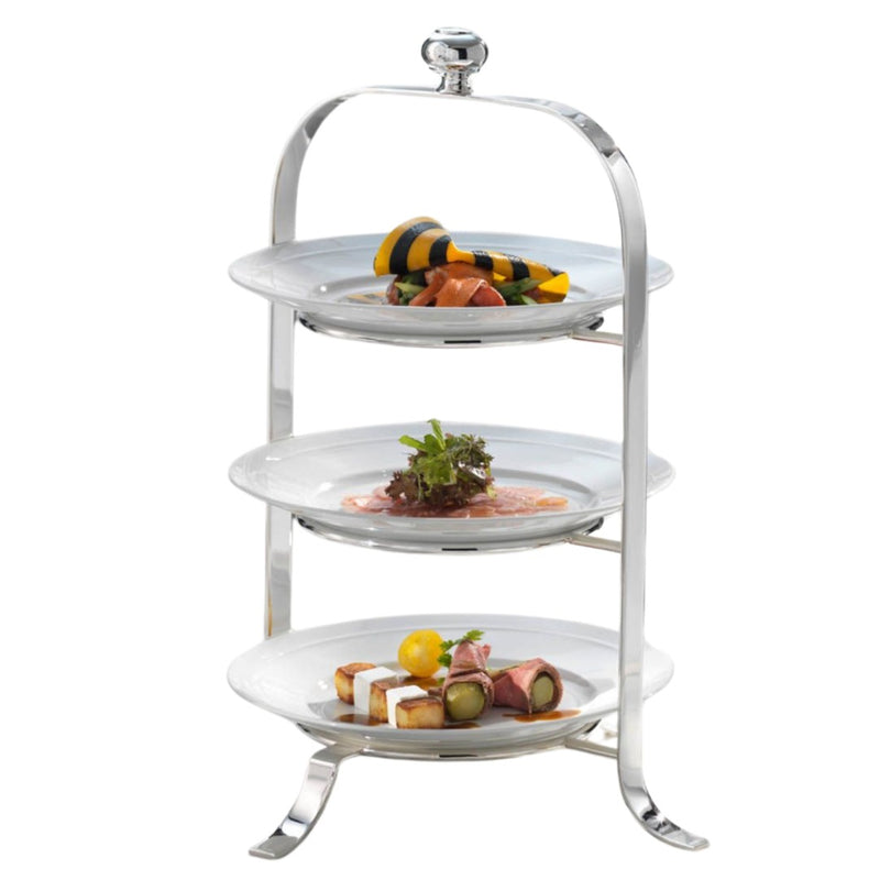 Silver-plated three-tier plate stand large by Robbe & Berking, ideal for serving desserts, canapés, and afternoon tea.