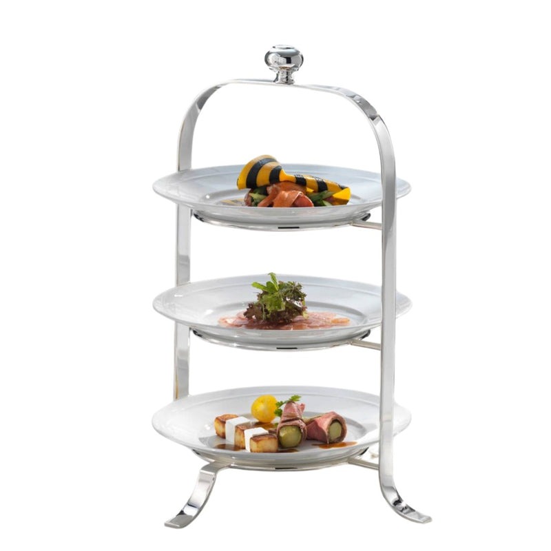 Silver-plated three-tier plate stand medium by Robbe & Berking, ideal for serving desserts, canapés, and afternoon tea.