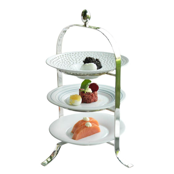 Silver-plated three-tier plate stand small by Robbe & Berking, ideal for serving desserts, canapés, and afternoon tea.