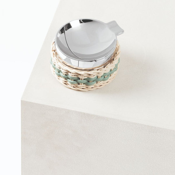 Styled toledo leather and rattan windproof ashtray by pigment france and giobagnara luxury smoking accessory