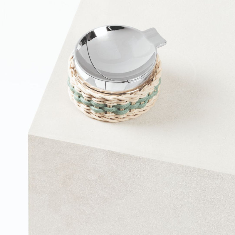 Styled toledo leather and rattan windproof ashtray by pigment france and giobagnara luxury smoking accessory