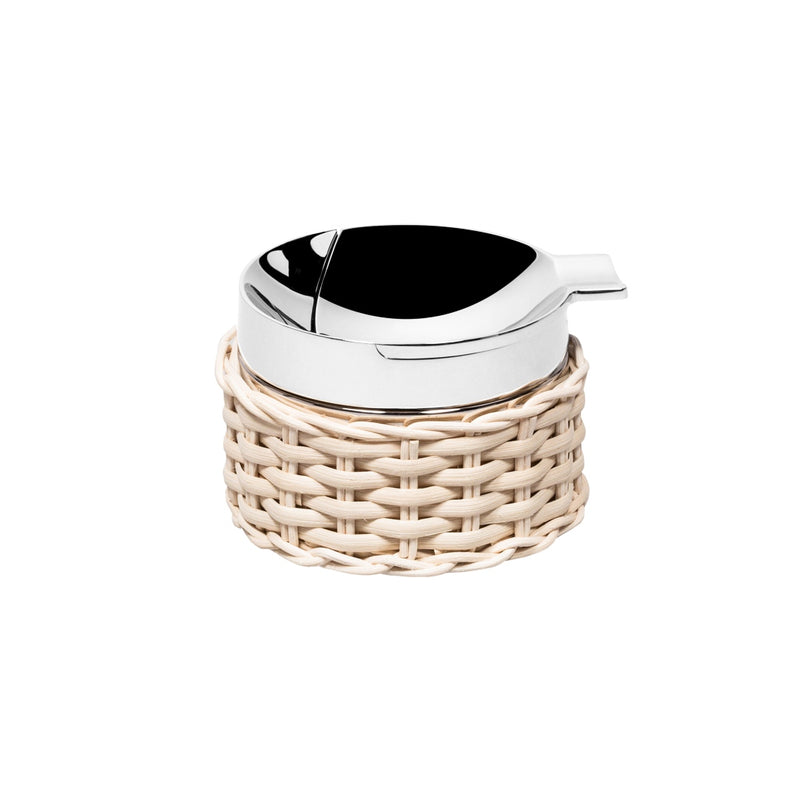 A 'Toledo' Rattan Ashtray with chrome plated brass structure and beige rattan Weave.