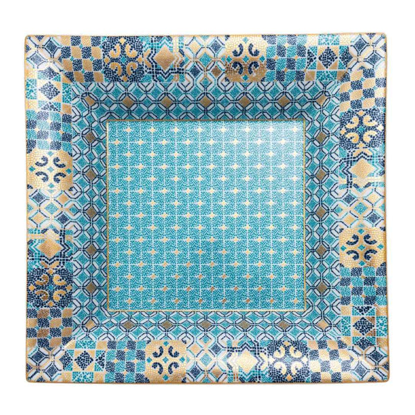 Large Trinket Tray Portofino by Haviland in Limoges porcelain with Mediterranean blue and gold mosaic-inspired design.