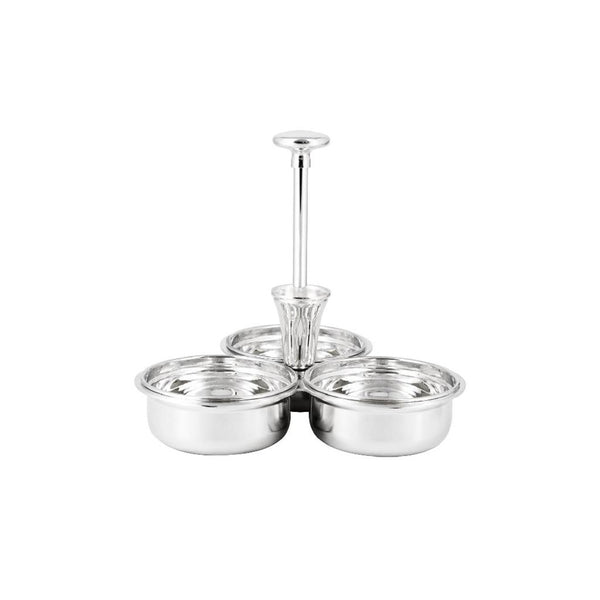 silver-plated trio snack bowl venezia with built-in pick holder by greggio on a white background