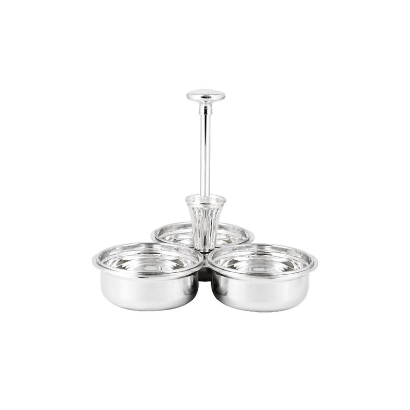silver-plated trio snack bowl venezia with built-in pick holder by greggio on a white background