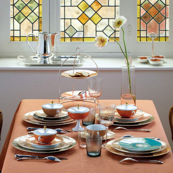 Trio Snack Server Rencontre in silver plate by Ercuis with three rounded bowls and ring handle.