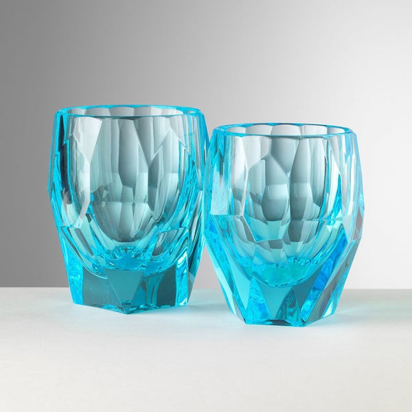 Set of 6 turquoise Super Milly acrylic tumblers crystal look by Mario Luca Giusti on a white surface with a gray background