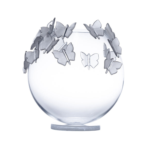 A clear lead-free crystal large vase with butterfly motifs crafted by Collevilca.