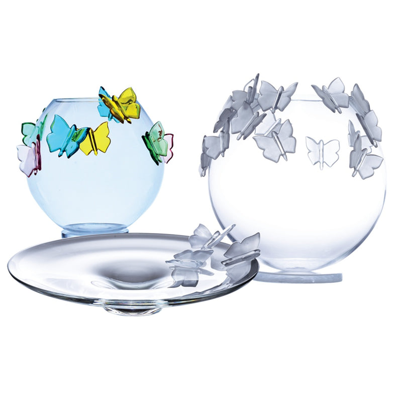 butterfly collection of 2 vases and plate in crystal from Collevilca