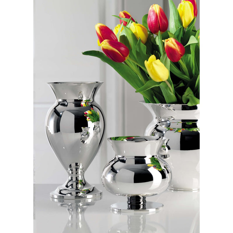 Styled collection of 3 Vase Forms silver-plated by Greggio, Italian amphora-style decorative vases