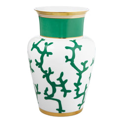 Vase with green branch pattern on a white background