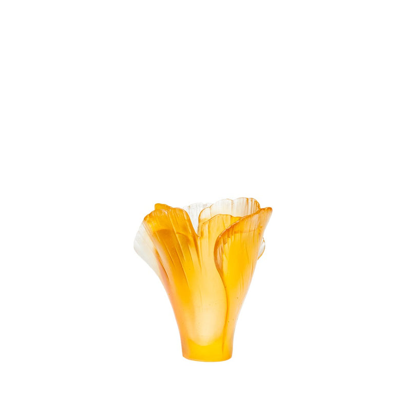 Orange glass vase on a white background