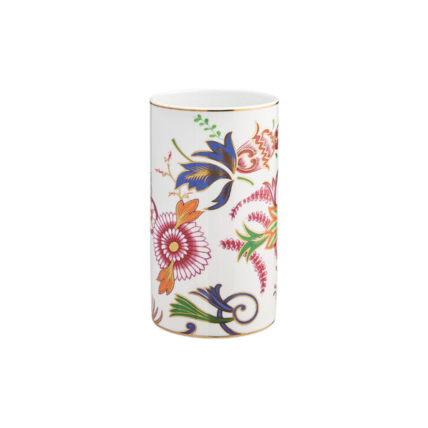 A luxurious Imari vase with a delicate floral motif, featuring cobalt blue and iron red accents on a white porcelain surface.