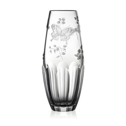 Luxury Barrel Vase in Clear Crystal with Butterfly and Leaf Engraving – Springtime by Varga Crystal