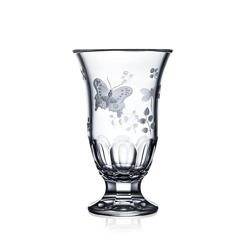 Clear glass with butterfly design on a white background