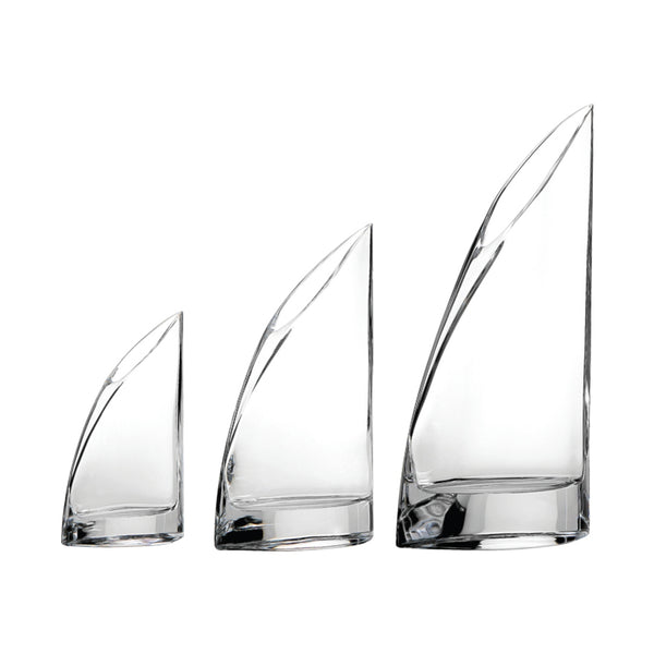 Collection of 3 Vase Vela crystal by Collevilca, lead-free Italian crystal vase inspired by the shape of a sail