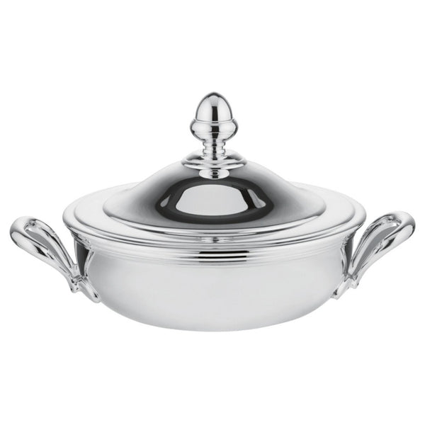 Silver-plated vegetable serving dish with handles and domed lid large from the Rencontre collection by Ercuis.